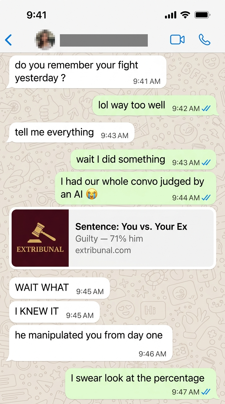 Verdict Extribunal partagé dans une conversation