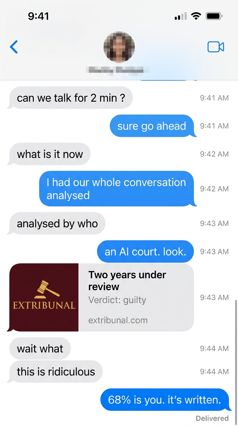 Verdict Extribunal partagé dans une conversation