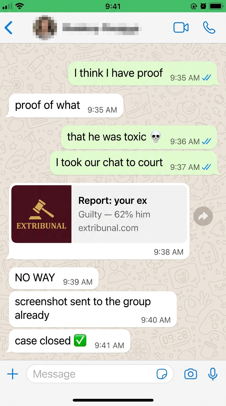 Verdict Extribunal partagé dans une conversation