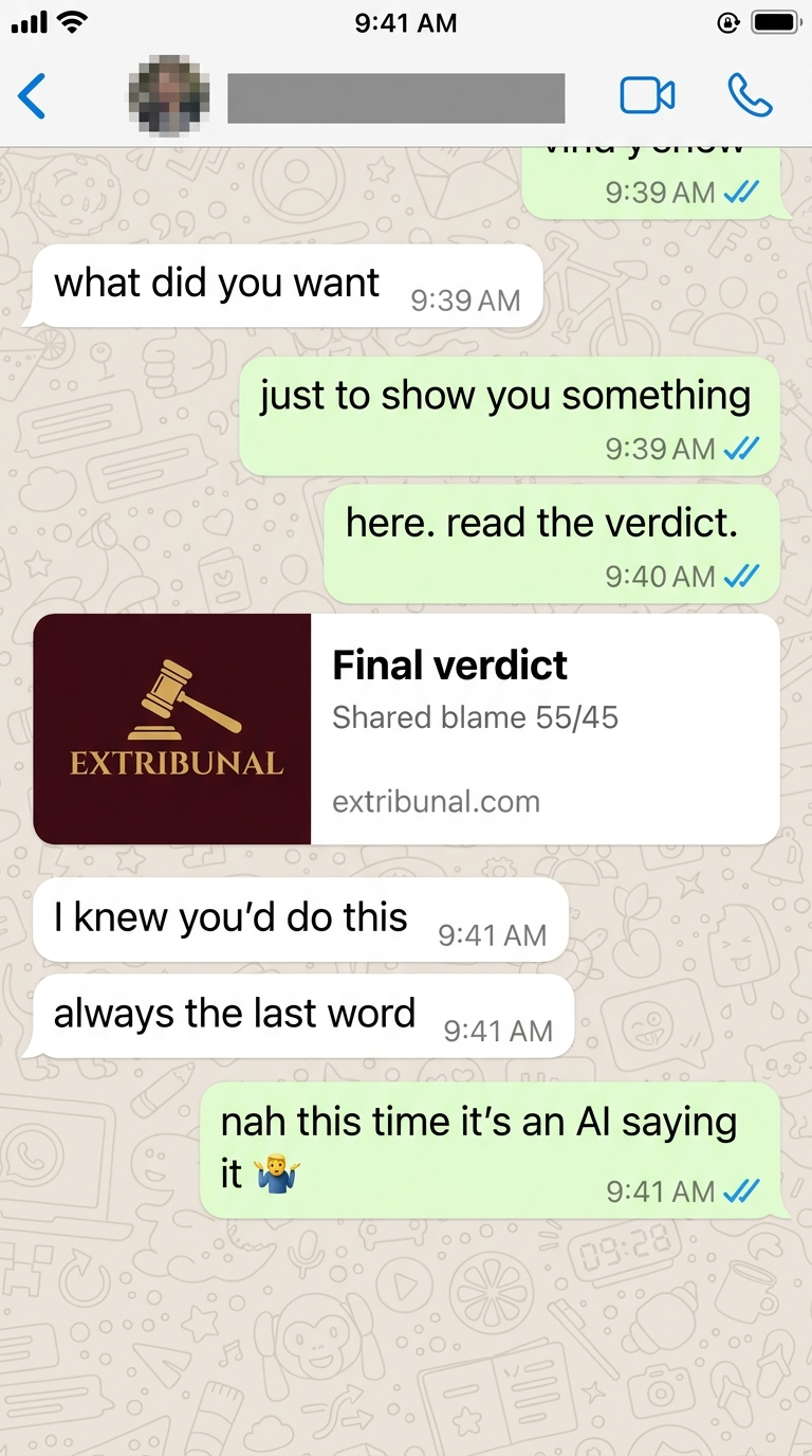 Verdict Extribunal partagé dans une conversation