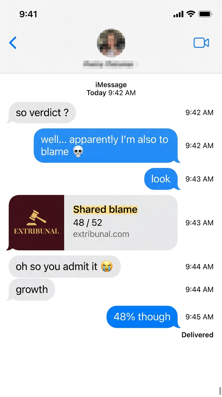 Verdict Extribunal partagé dans une conversation